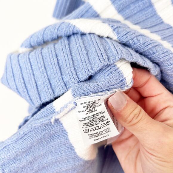 Loft Blue White Striped Ribbed Turtleneck Sweater Sz S - Picture 3 of 5